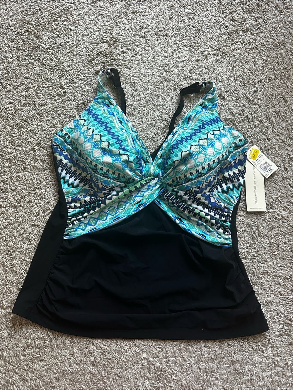 Black & Teal Twist-Front Women’s One-Piece Swim Top